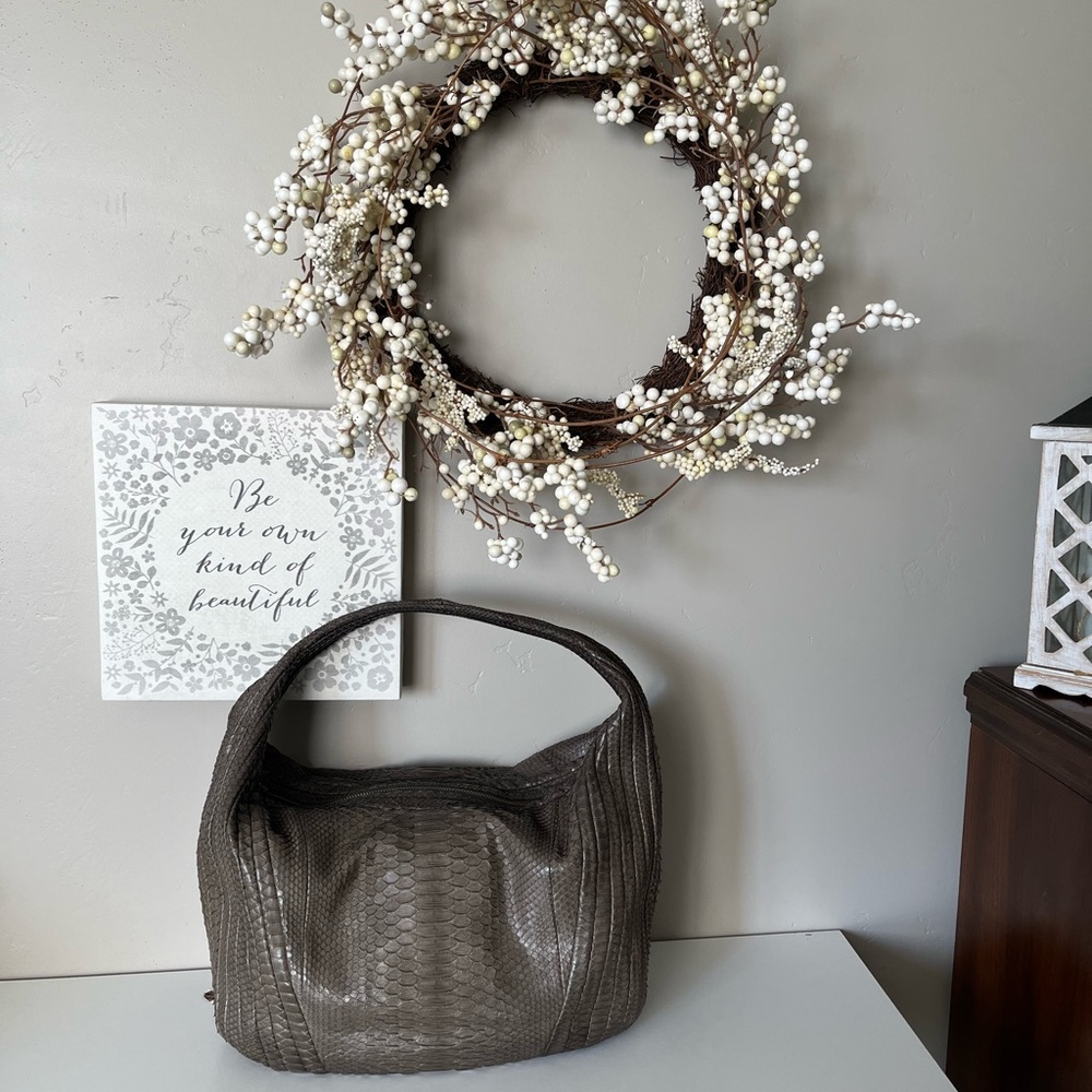 Purse Hobo Bag Ling Wu Python Snake Skin Olive Co… - image 1